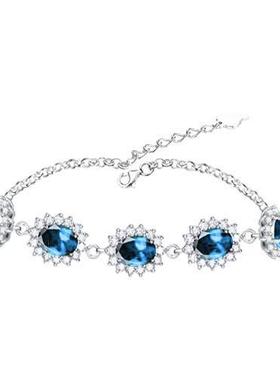 925银手链女款天然蓝宝石