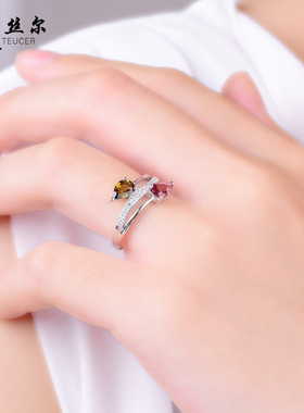 碧玺彩宝925银狐狸简约风戒指