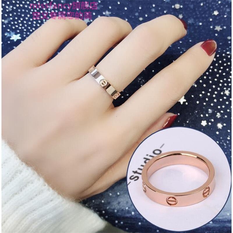 @日韩女戒玫瑰金情侣个简约食指戒 missfancy戒指/指环