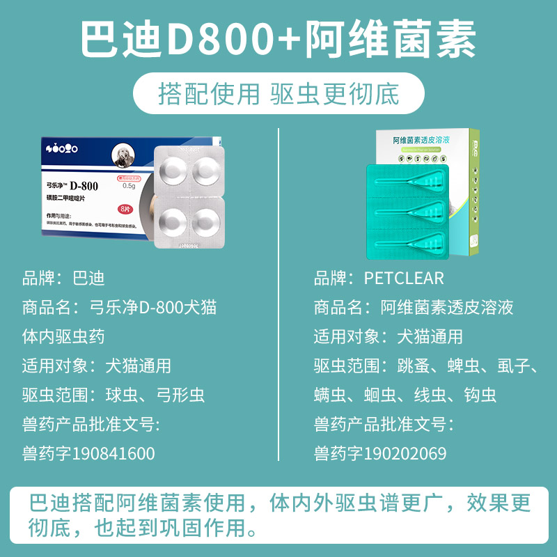 巴迪俏贝丽D800弓形虫球虫驱虫药犬猫咪体内外狗狗一体打虫4粒拆 - 图1