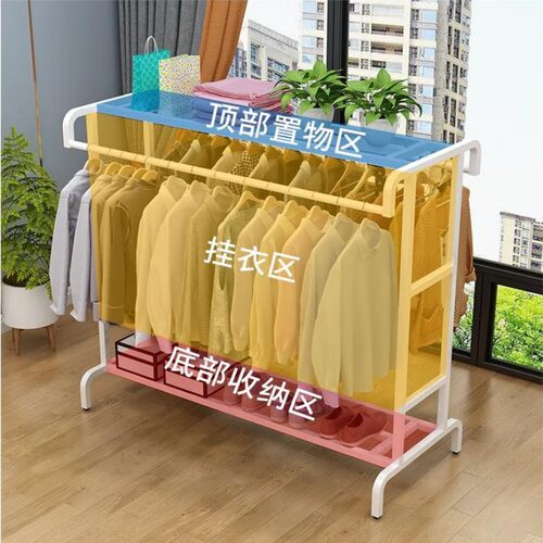 加厚服装店展示架落地双杆挂衣架卧室家用阳台晾衣架移动衣帽架子 - 图0