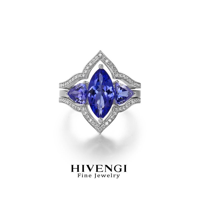 Natural 5A grade tanzanite sapphire diamond ring
