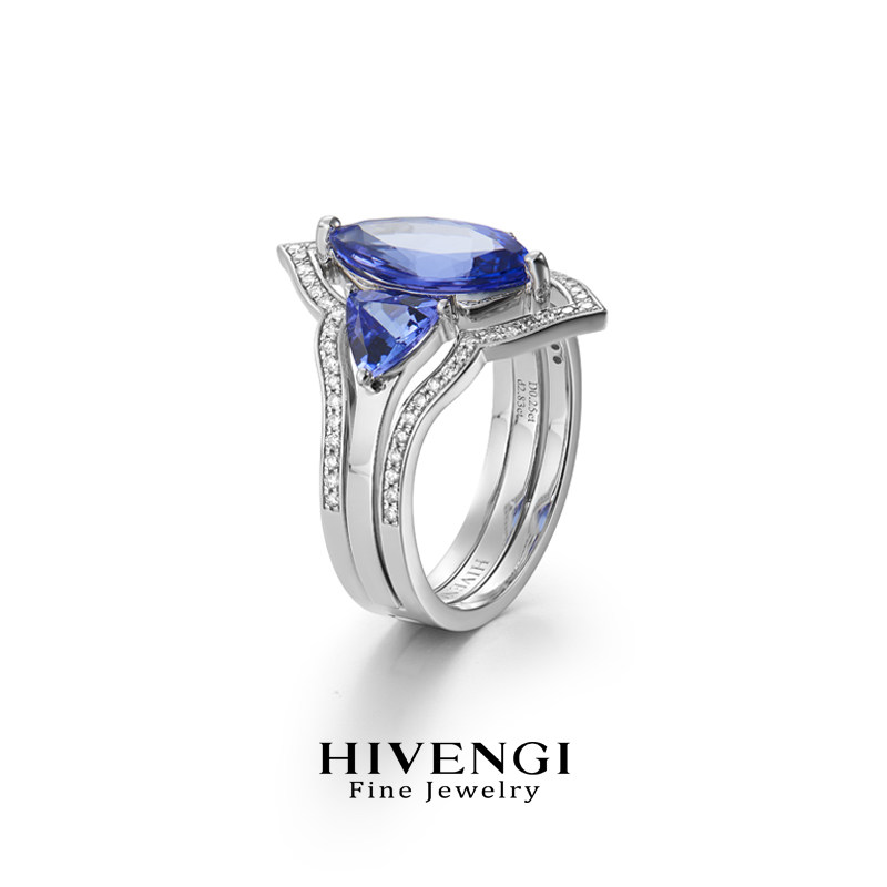 Natural 5A grade tanzanite sapphire diamond ring