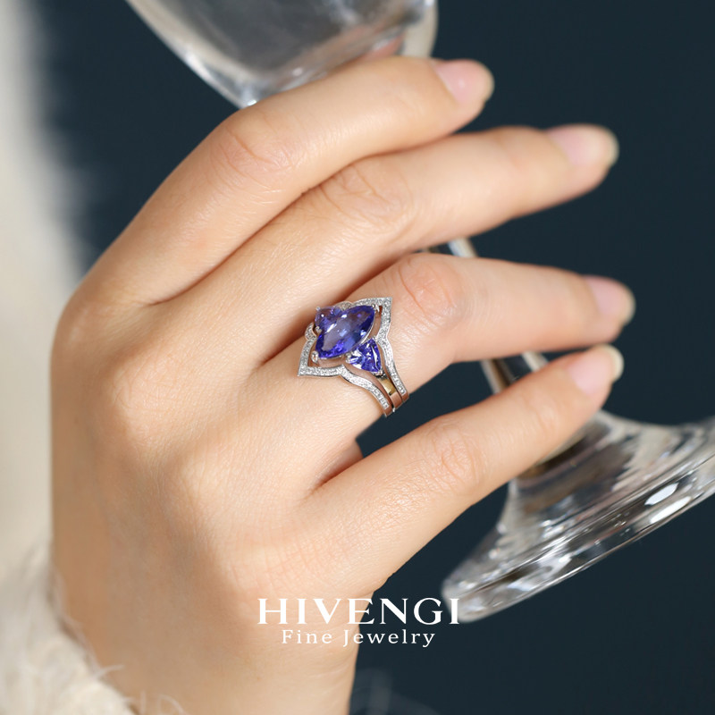 Natural 5A grade tanzanite sapphire diamond ring
