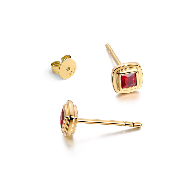 HIVENGI/海梵纪18K黄金红宝石耳钉几何图形正品天然宝石女耳饰,淘宝优惠券,粉丝福利购,淘宝优惠卷