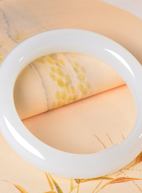 凤飞凰和田玉羊脂白玉宽条手镯