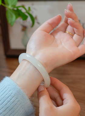 凤飞凰和田玉羊脂白玉手镯女款