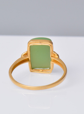 凤飞凰和田碧玉18K金镶戒指