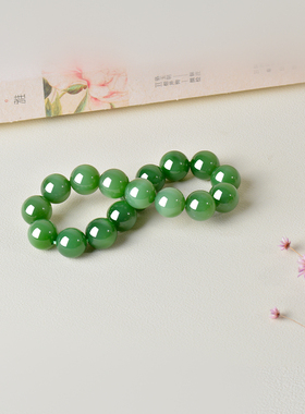 凤飞凰和田碧玉菠菜绿佛珠手链
