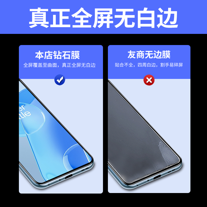 适用一加9钢化膜一加9R全屏覆盖1+9RT手机膜oneplus9抗蓝光oneplus9R全包防摔oneplus9RT高清玻璃贴膜黑边5g - 图2