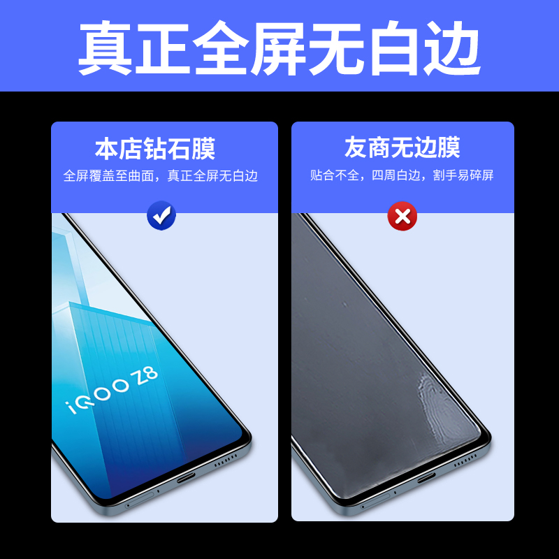 适用iQooZ8钢化膜iQooZ8x全屏覆盖手机膜iq00Z8抗蓝光护眼vivoiqooz8高清玻璃爱酷z8全包Z8X防摔贴膜iQoo黑边 - 图1