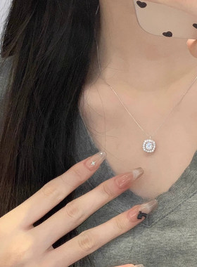 999纯银闪耀小方糖项链女2026年新款锁骨链银饰品生日礼物送女友