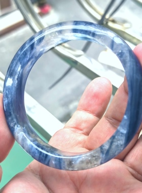 天然水晶蓝晶石手镯原色冰透款女款飘花蓝晶石镯子送女友饰品礼物