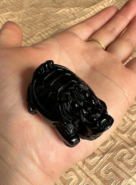 大龙龟吊坠天然黑曜石挂件男女龙头龟玉佩项链立体龙龟钥匙扣证书