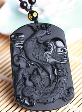 天然黑曜石朱雀五行缺火证书吊坠