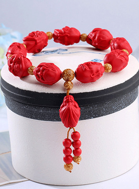 台湾原色帝王红十八罗汉证书手链