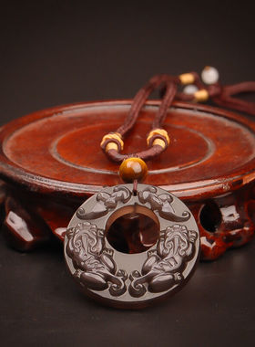 冰种黑曜石双貔貅吊坠送证书