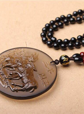冰种黑曜石领头羊生肖证书吊坠