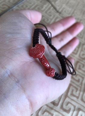 如意手机链台湾原矿朱砂手链情侣款新款如意手链可做吊坠玉石如意