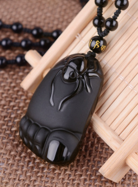 知足常乐天然黑曜石小脚丫玉坠