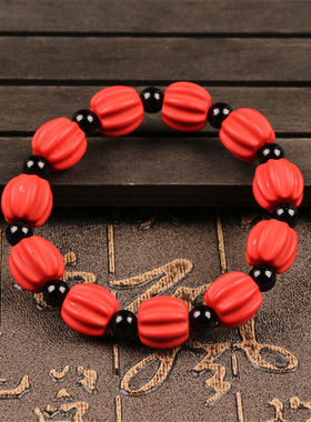 台湾原色朱砂帝王红证书佛珠手链