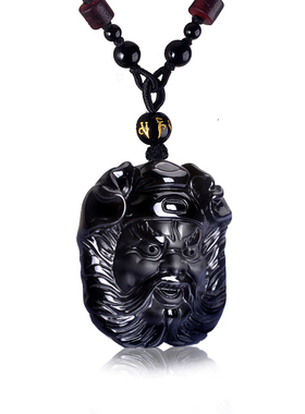 玉钟馗头项链天然黑曜石天师钟馗吊坠男女玉佩挂件送证书