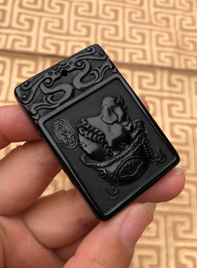 发财猪牛年天然黑曜石挂件