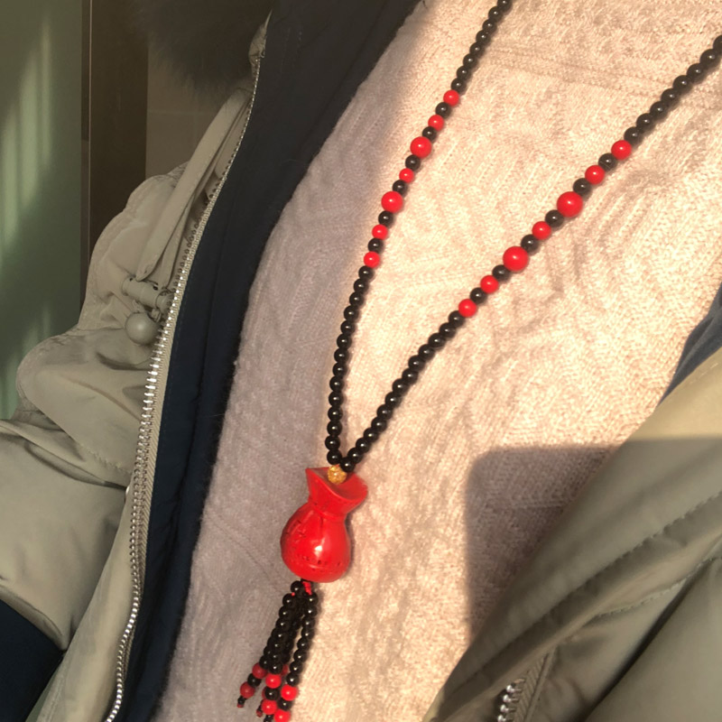 台湾原色朱砂招财福袋项链女款毛衣链挂件送证书 - 图2