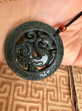 嫣芝美玉男女和田玉双面麒麟项链