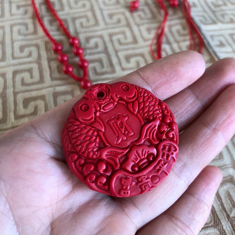 双锦鲤好运玉佩吊坠民族风复古毛衣项链双鱼团座随身挂件送证书