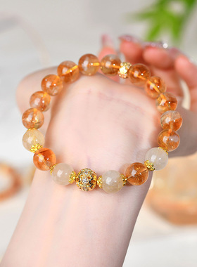 天然水晶黄塔晶黄发晶时尚原创手链新中式国风发彩女士款