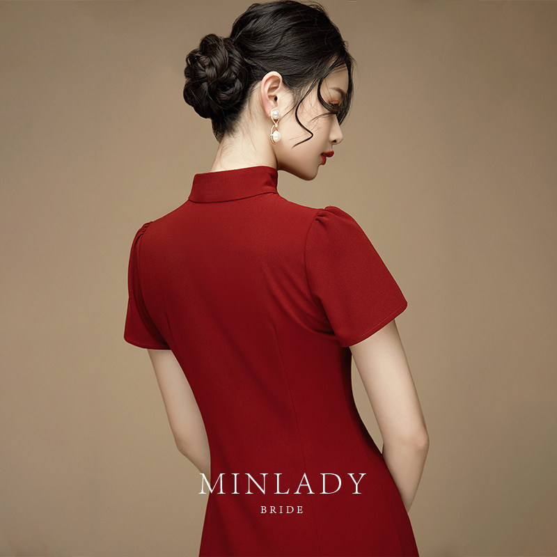 名斓旗袍2020新款中国风新娘敬酒服 名斓旗袍