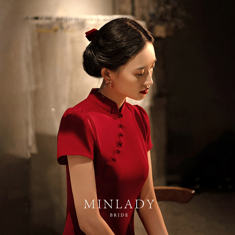 名斓旗袍2020新款中国风新娘敬酒服 名斓旗袍