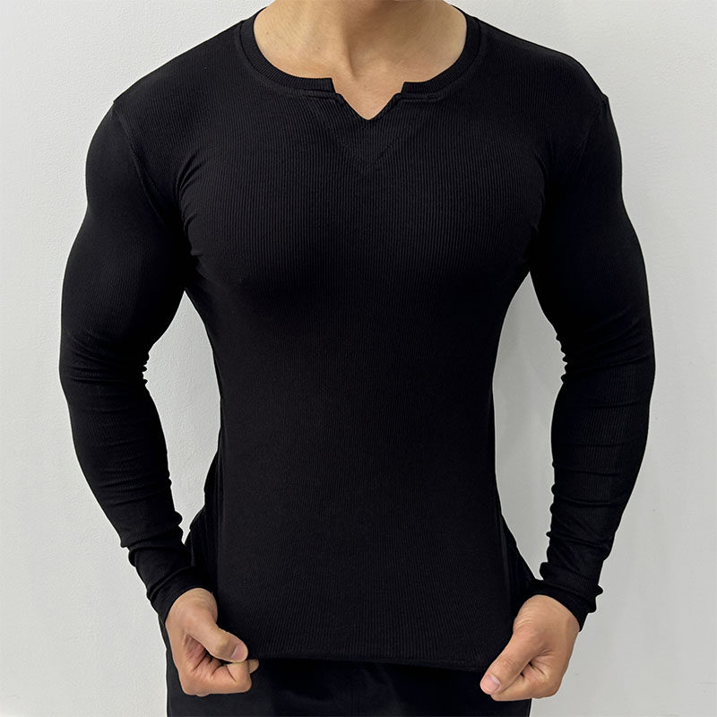 V领长袖男士质感条纹紧身衣秋冬季运动T恤跑步健身服修身棉打底衫,淘宝优惠券,粉丝福利购,淘宝优惠卷
