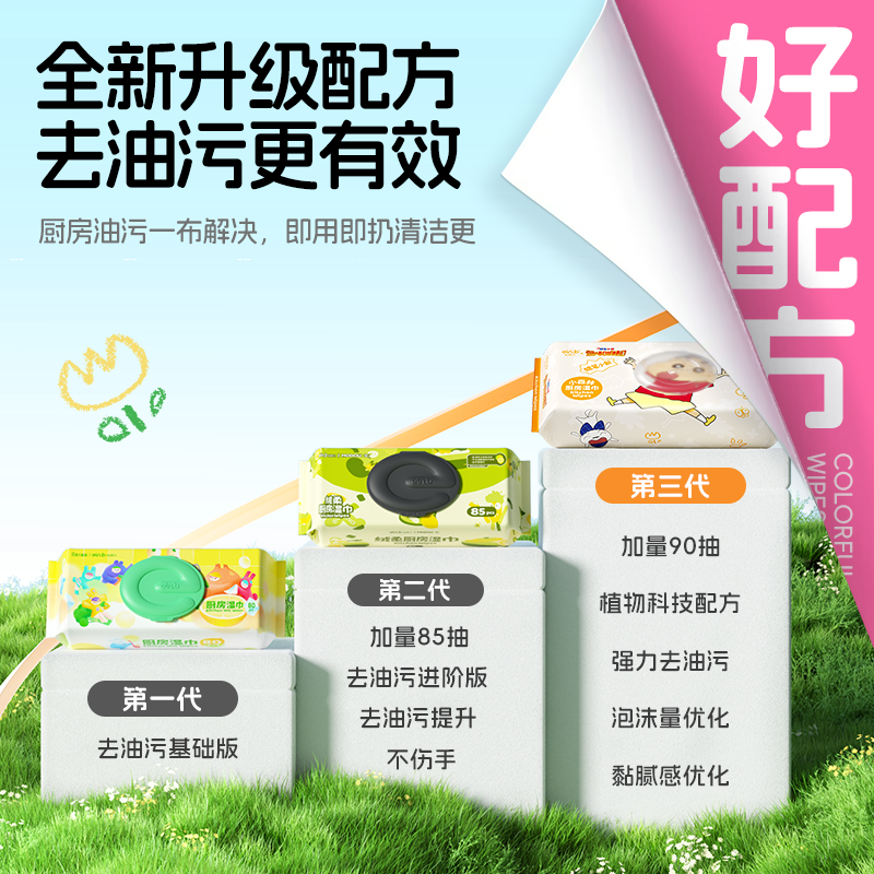 怡恩贝厨房清洁湿巾纸强力去油去污家用加大加厚一擦即净85抽/包