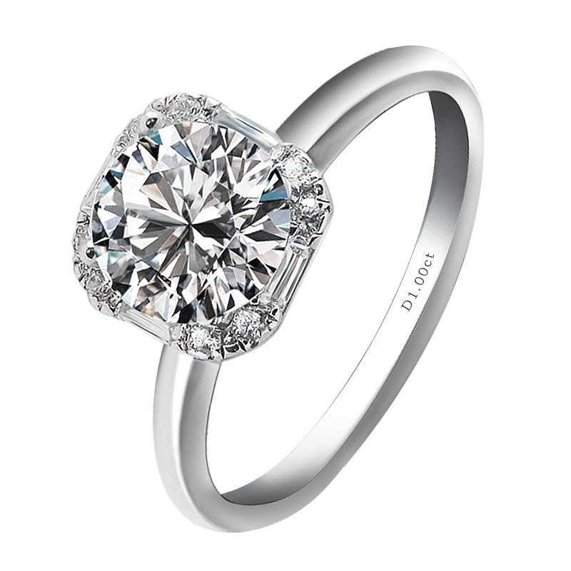 莫桑石公主方形女银18k金50分钻戒 凡爱饰品戒指/指环