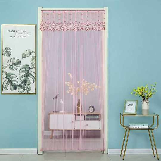 No-punch anti-mosquito screen door curtain four-season curtain bedroom partition lace fabric Velcro door curtain summer anti-mosquito