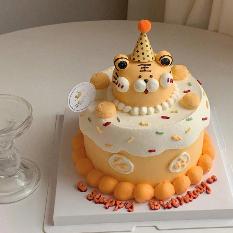 小老虎蛋糕装饰 虎宝宝满月百天派对蛋糕软胶小老虎摆件插牌插件