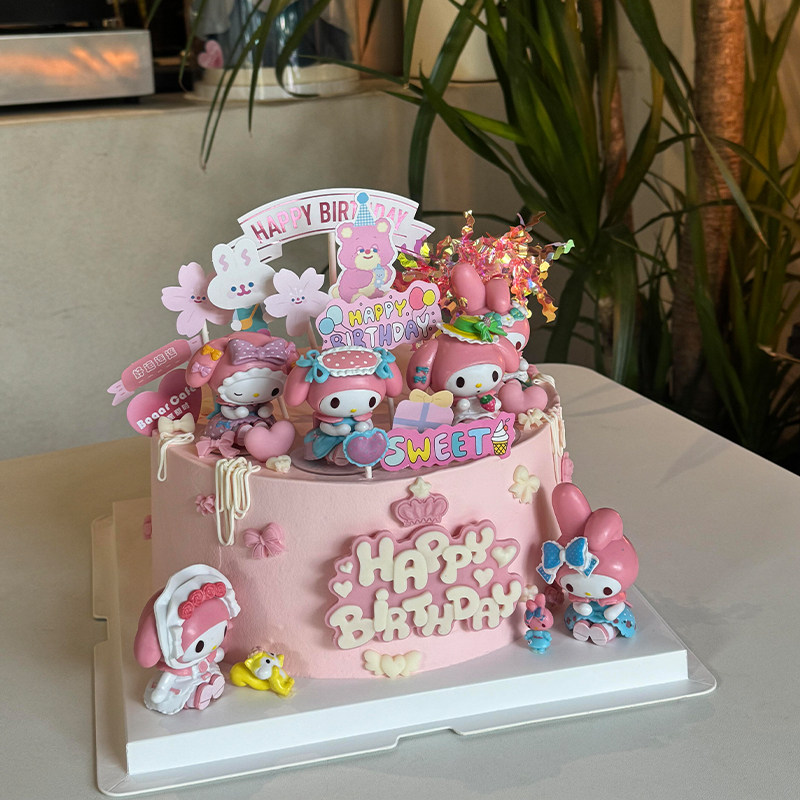 美乐蒂蛋糕装饰粉猫凯蒂猫粉兔美乐蒂女孩公主生日蛋糕插牌插件,淘宝优惠券,粉丝福利购,淘宝优惠卷