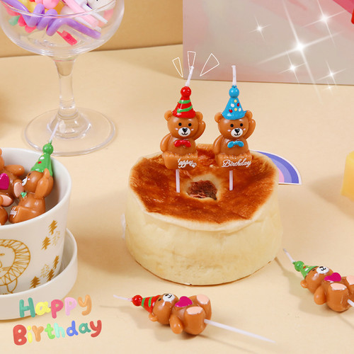 网红韩国ins风派对生日帽小熊蜡烛 复古爱心小熊生日蜡烛蛋糕插件 - 图3
