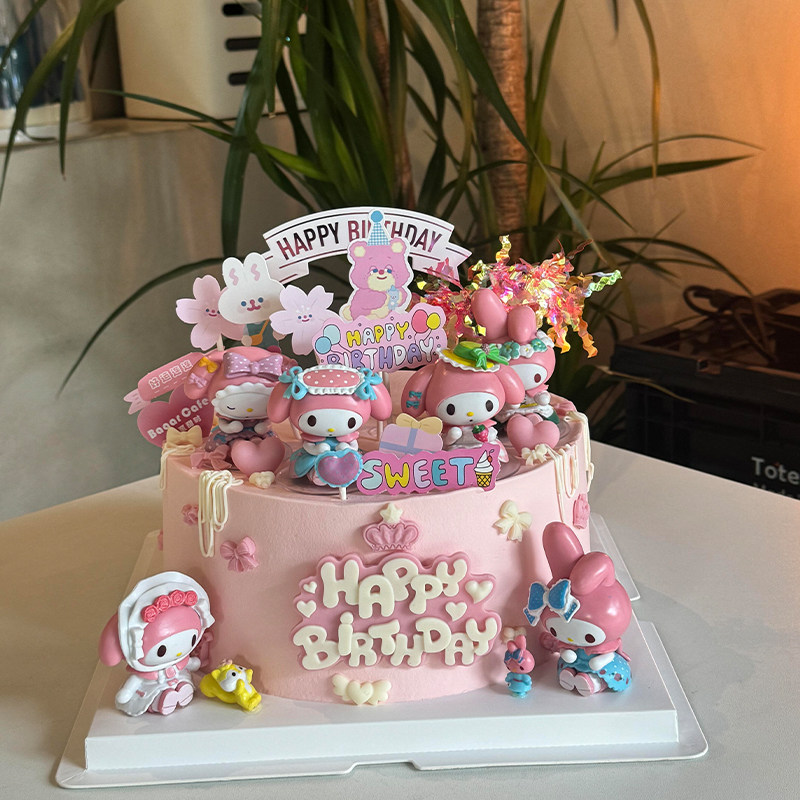 美乐蒂蛋糕装饰粉猫凯蒂猫粉兔美乐蒂女孩公主生日蛋糕插牌插件,淘宝优惠券,粉丝福利购,淘宝优惠卷