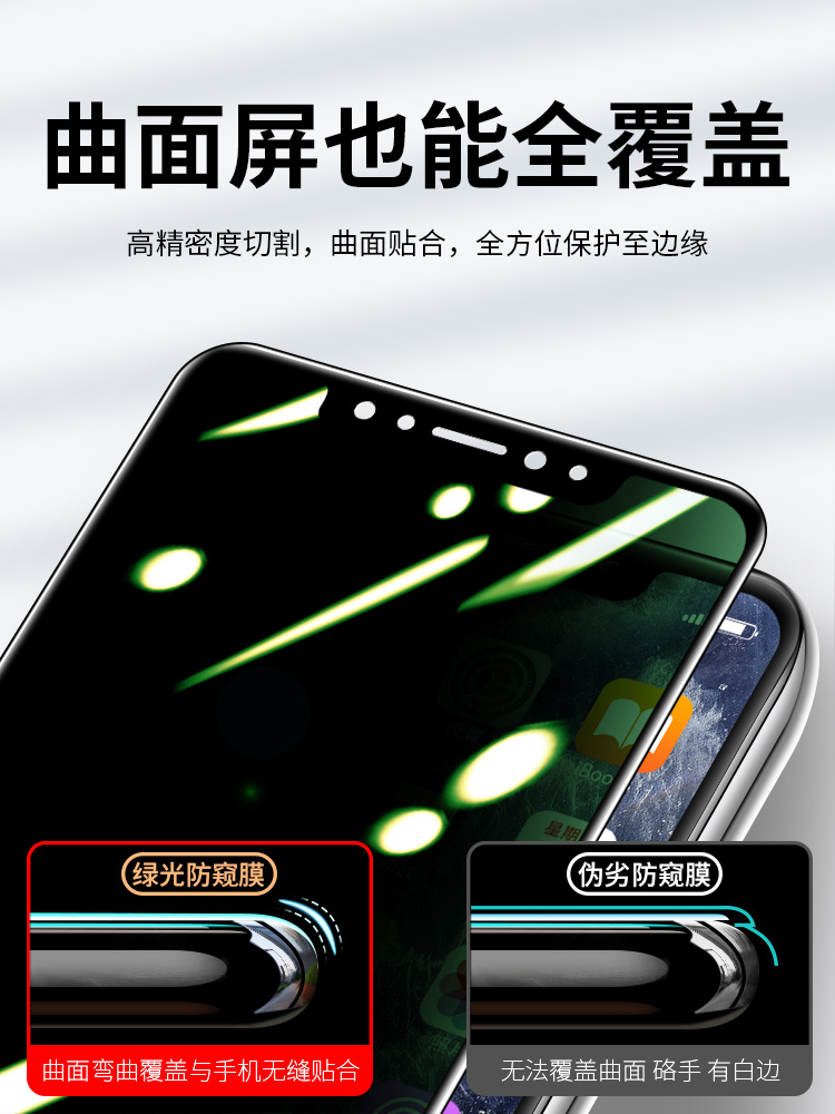 适用苹果x钢化膜11promax防窥膜iPhoneX防窥防偷窥11pro全屏覆盖xs绿光护瞳膜xr防偷窃xsmax手机护眼蓝光8x防 - 图1