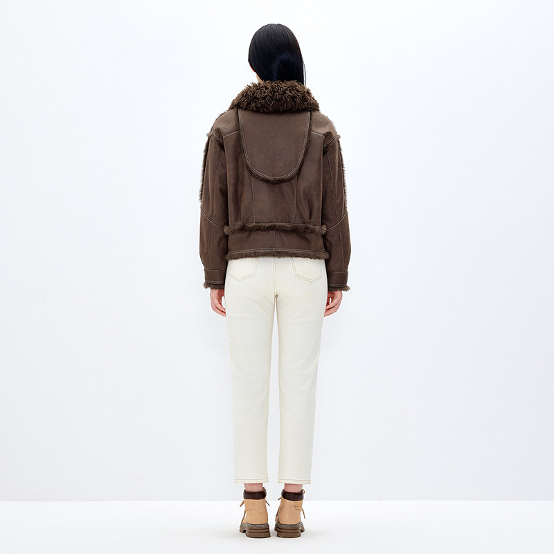 XII BASKET十二篮商场同款冬款宽松休闲中长款皮毛一体短外套女,淘宝优惠券,粉丝福利购,淘宝优惠卷