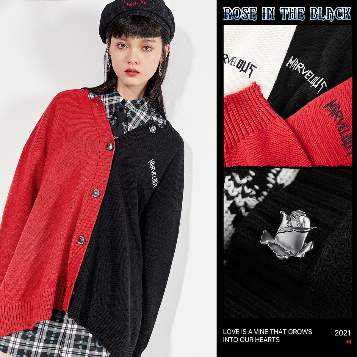 太平鸟玫瑰女慵懒黑色2022年针织衫 太平鸟广仁毛针织衫