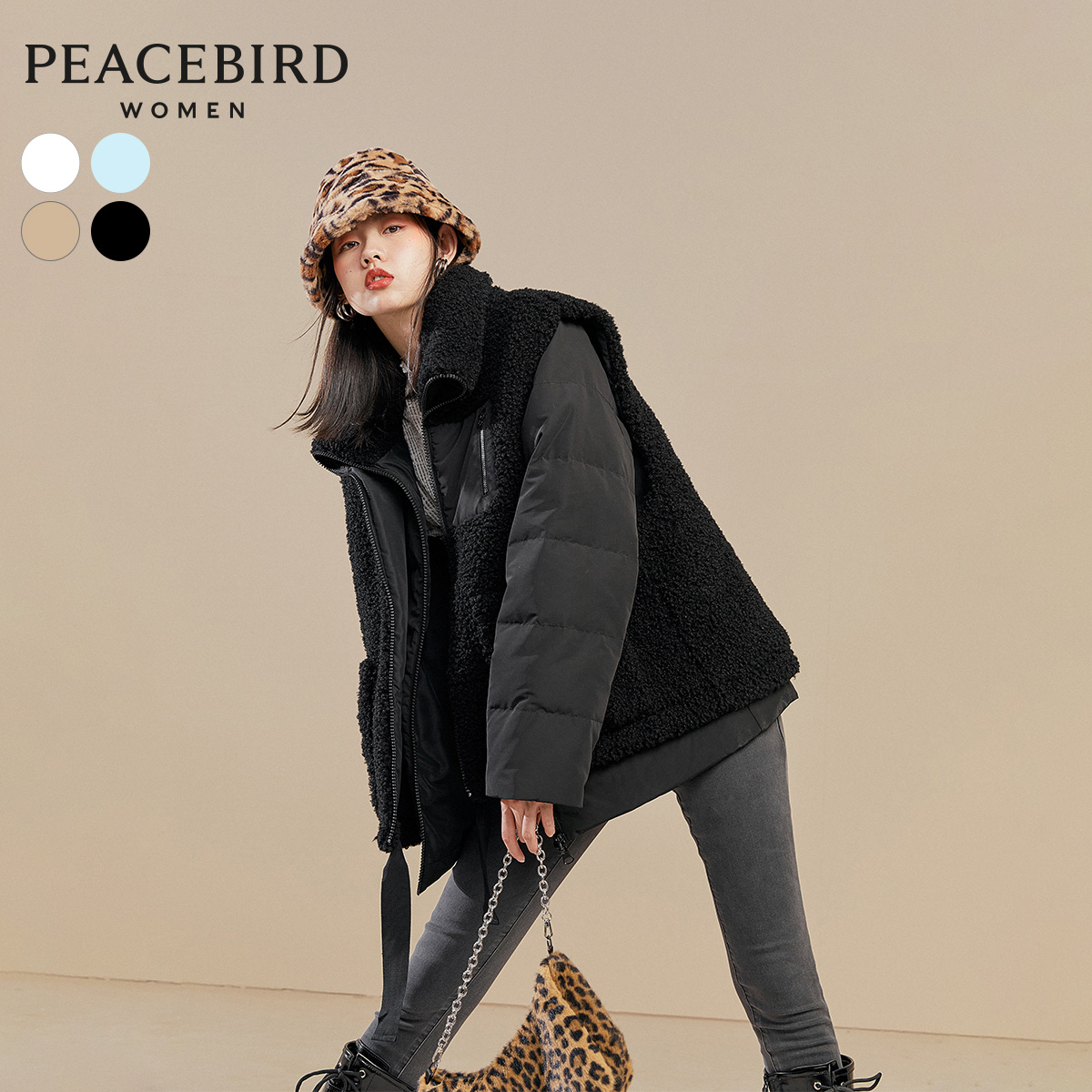 太平鸟假两件2021新款时尚羽绒服 太平鸟广仁羽绒服