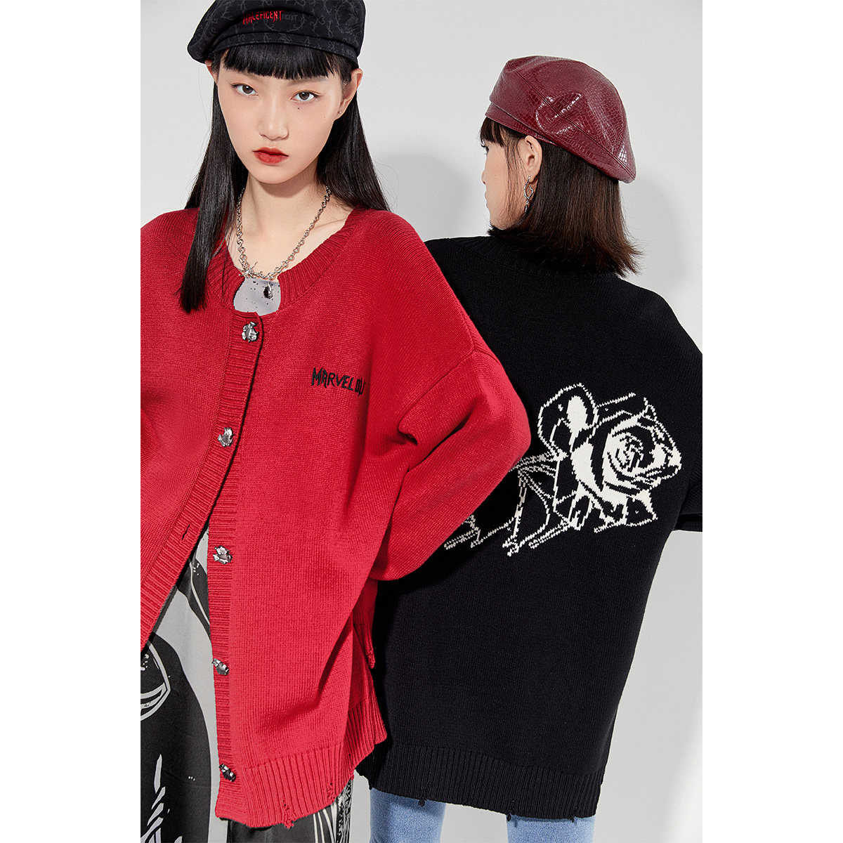 太平鸟玫瑰女慵懒黑色2022年针织衫 太平鸟广仁毛针织衫