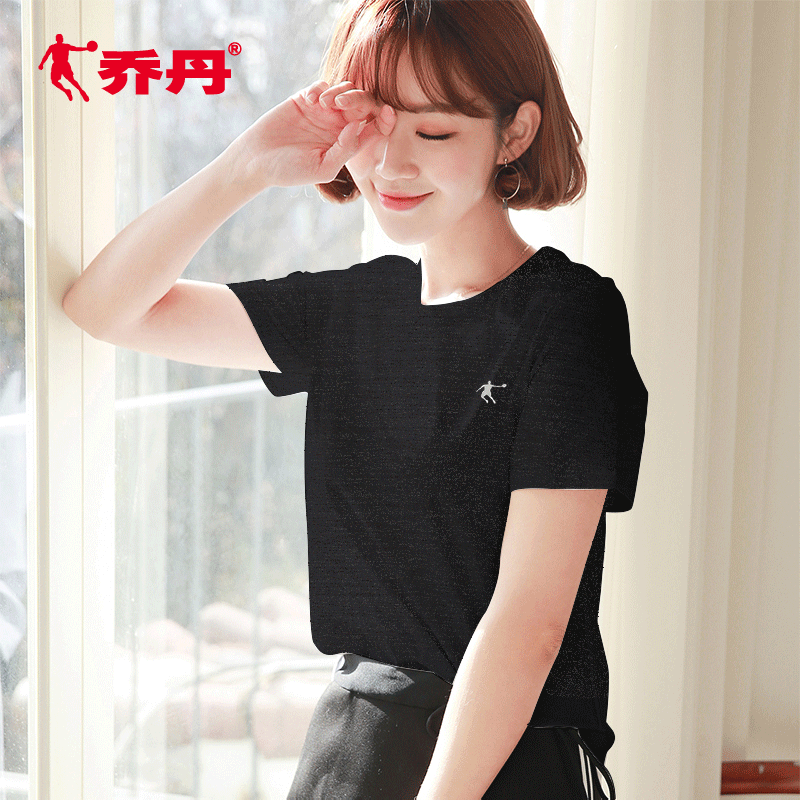 Jordan Short Sleeve T-shirt Women's 2020 Summer New Round Neck Loose Dried Black Sports Top Breathable Short Sleeve Women