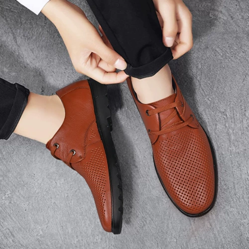 Летняя дышащая кожаная обувь для кожаной обуви, сандалии, из натуральной кожи