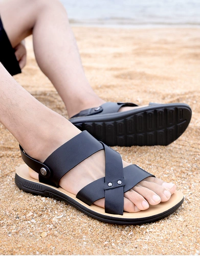 Летние сандалии, слайдеры, кожаные пляжные тапочки, из натуральной кожи