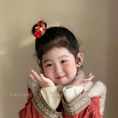新年喜庆马年吉祥刺绣锦鲤发圈儿童发圈公主生肖百搭扎发头绳发饰 - 图2